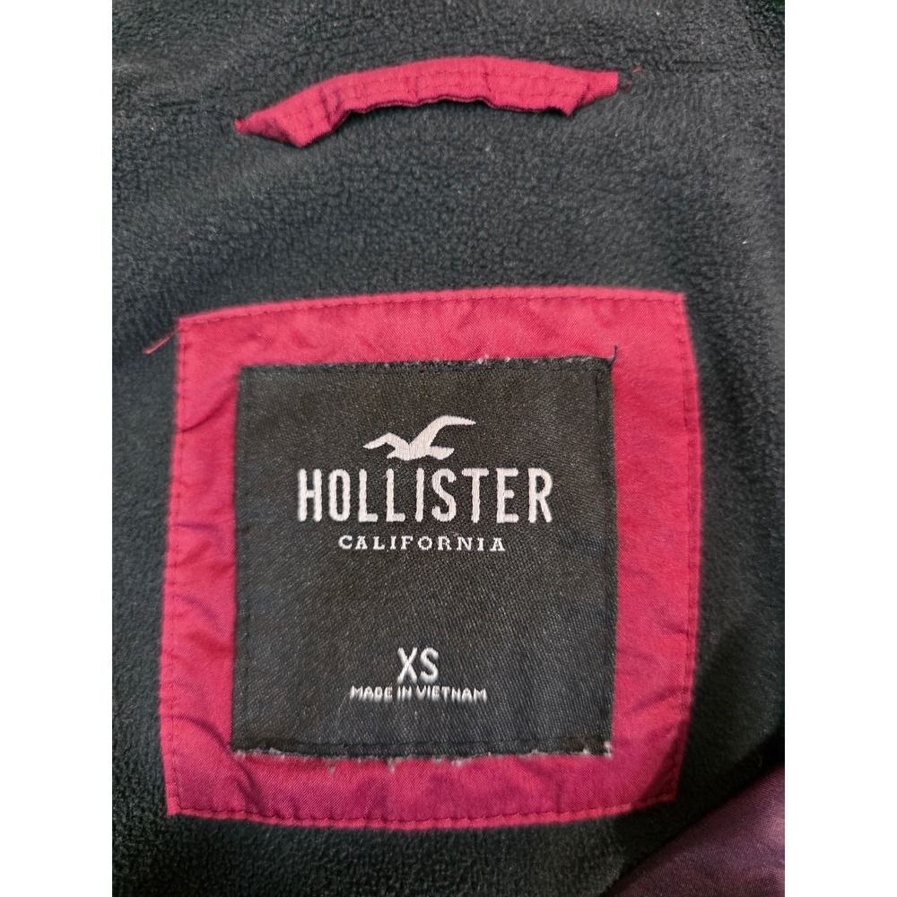 Hollister Mens Ombre Windbreaker Jacket Burgundy Black Fleece Lined X-Small XS - Picture 9 of 9